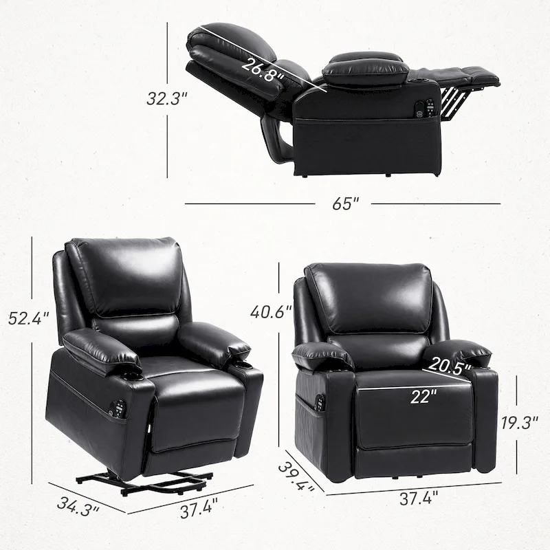 HOMCOM Power Lift Recliner Chair Sofa with Vibration Massage and Heat, Overstuffed Reclining Chair with Remote Control