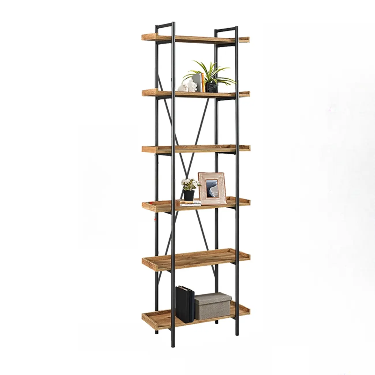 5-Tier Open Back Metal Frame Rectangular Bookcase
