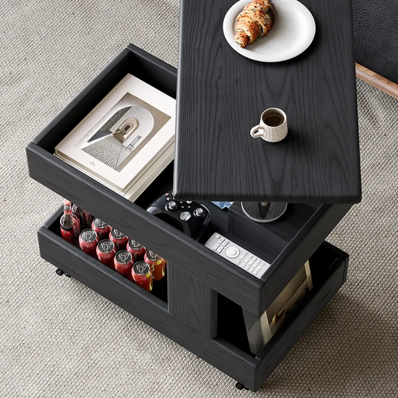 Versatile Swivel Top Modern Wood Side Table with Wheels