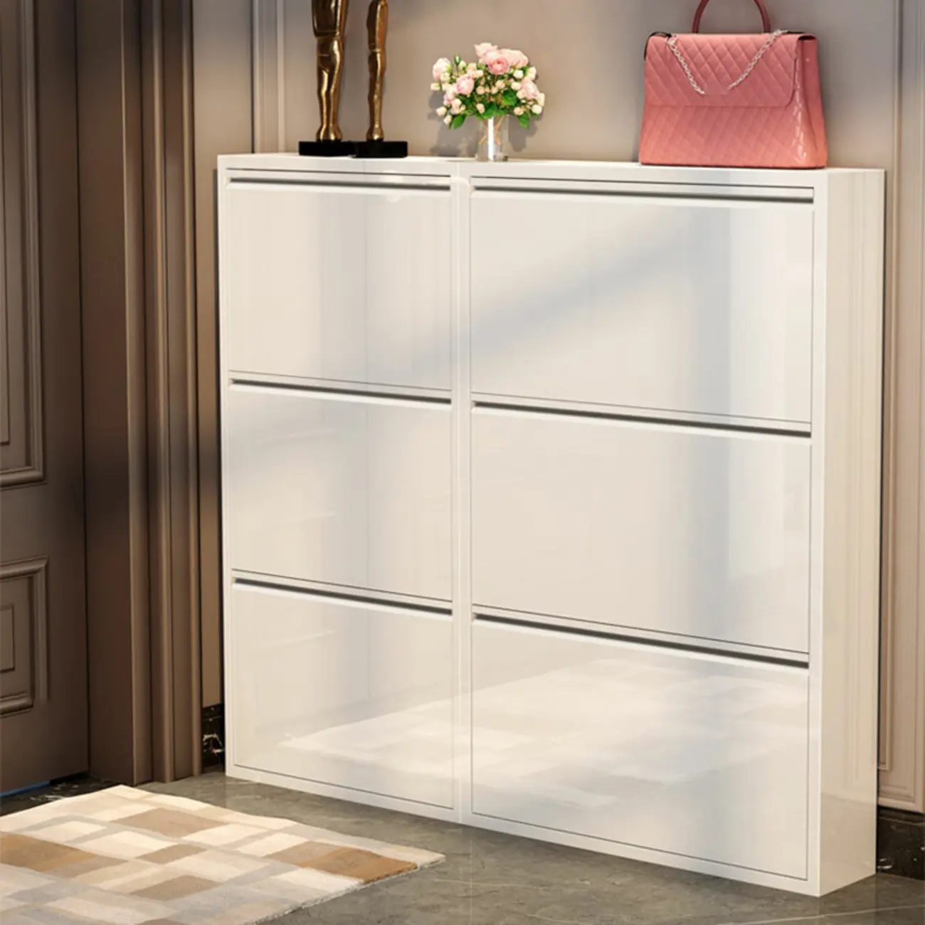 Gloss Black Wall Mounted Wooden Slim Drop Front Shoe Cabinet