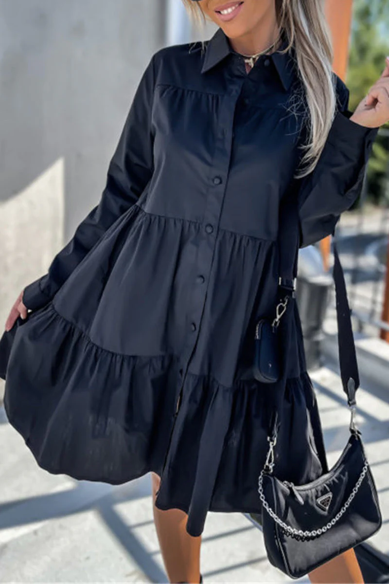 hulianfu Casual Buckle Turndown Collar Shirt Dress Dresses(4 Colors) - Deanwangkt