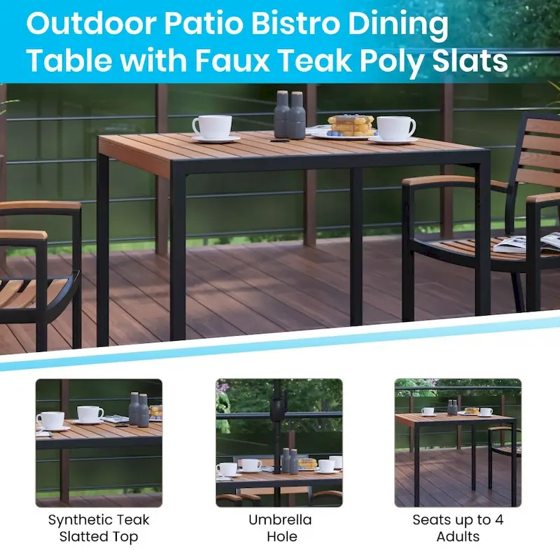 Patio Set wirh 35  Table, 2 Chairs, and Umbrella with Base - 35.25 W x 35.25 D x 29.5 H