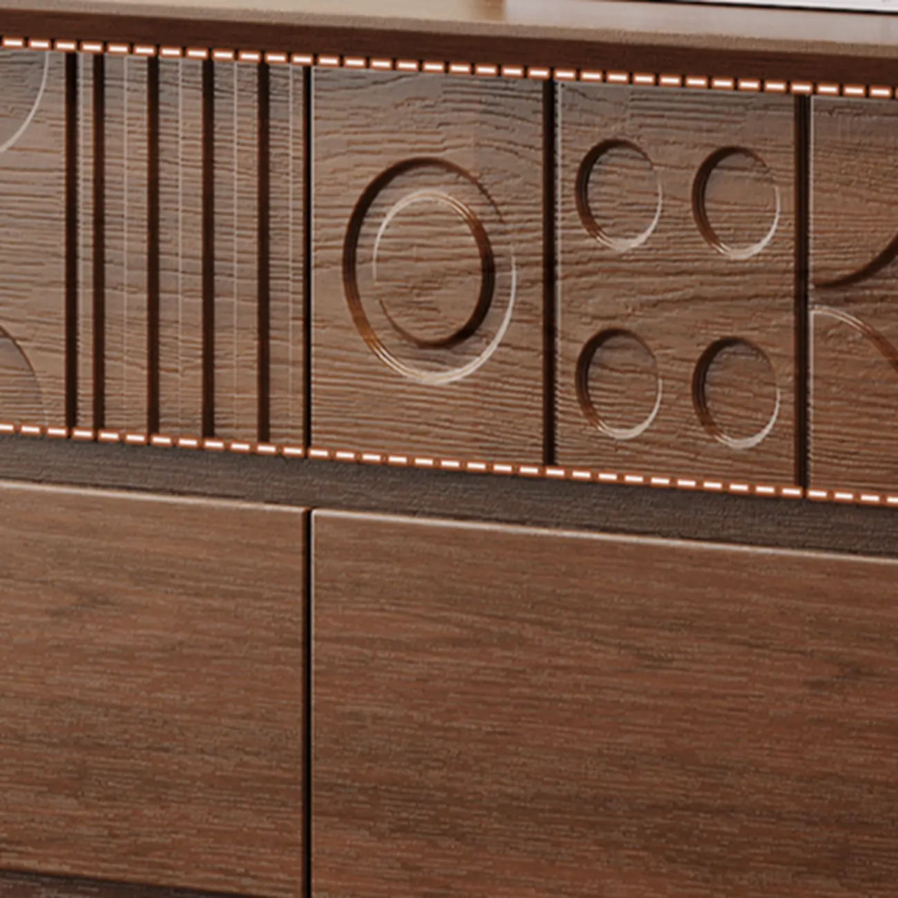 Art Deco Inspired Wood Dresser with Geometric Carvings