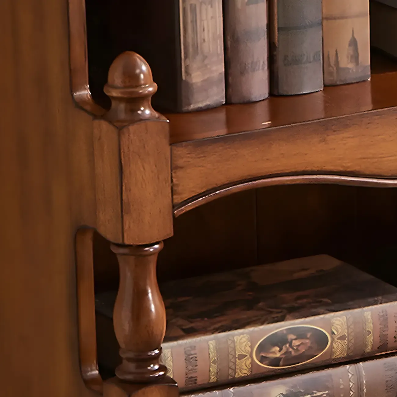 Traditional Wood 3-Shelf Brown Bookcase with Drawer