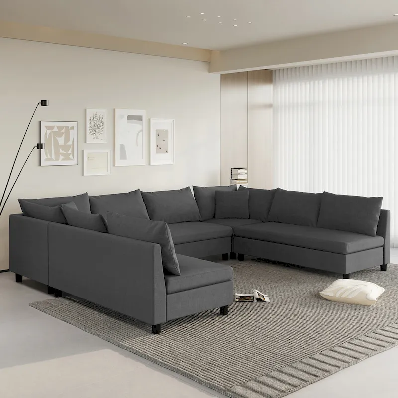 Modular Sectional Sofa, Reversible U Shaped Chenille Couch Set