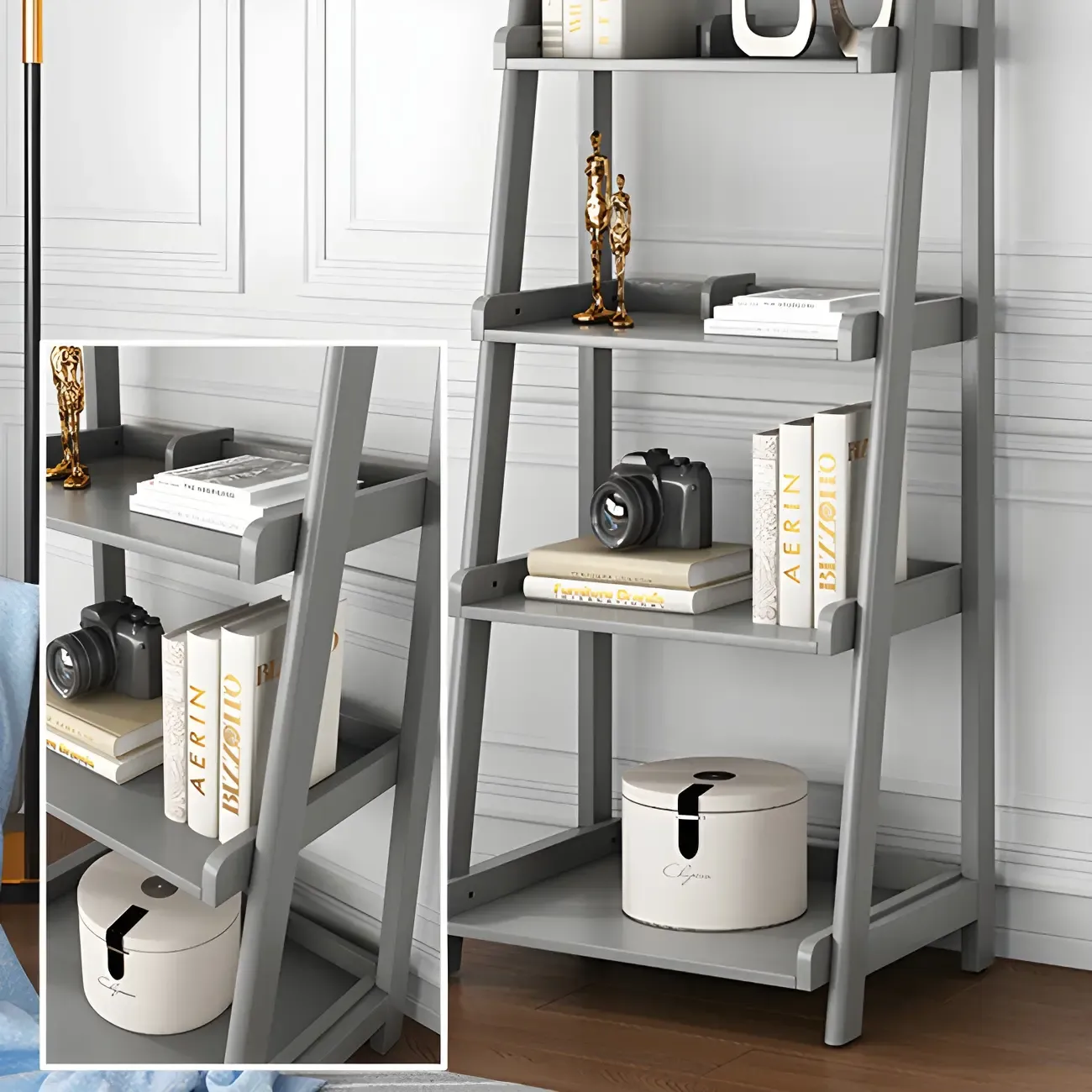 Scandinavian Wood Walnut 5-Tier Ladder Bookcase