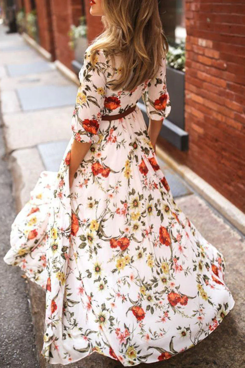 Fashion Elegant Print Patchwork O Neck A Line Dresses - Deanwangkt