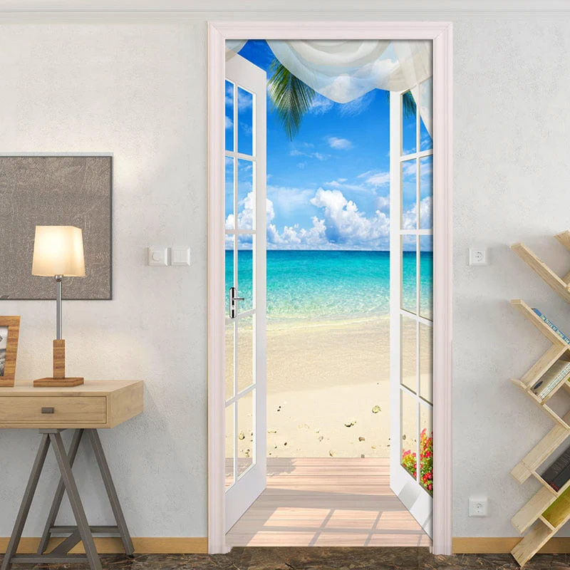 HULIANFU 2026  PVC Self-Adhesive Waterproof Door Sticker Modern 3D Abstract Line Mural Wallpaper Living Room Study Home Decor Art Door Poster - Deanwangkt