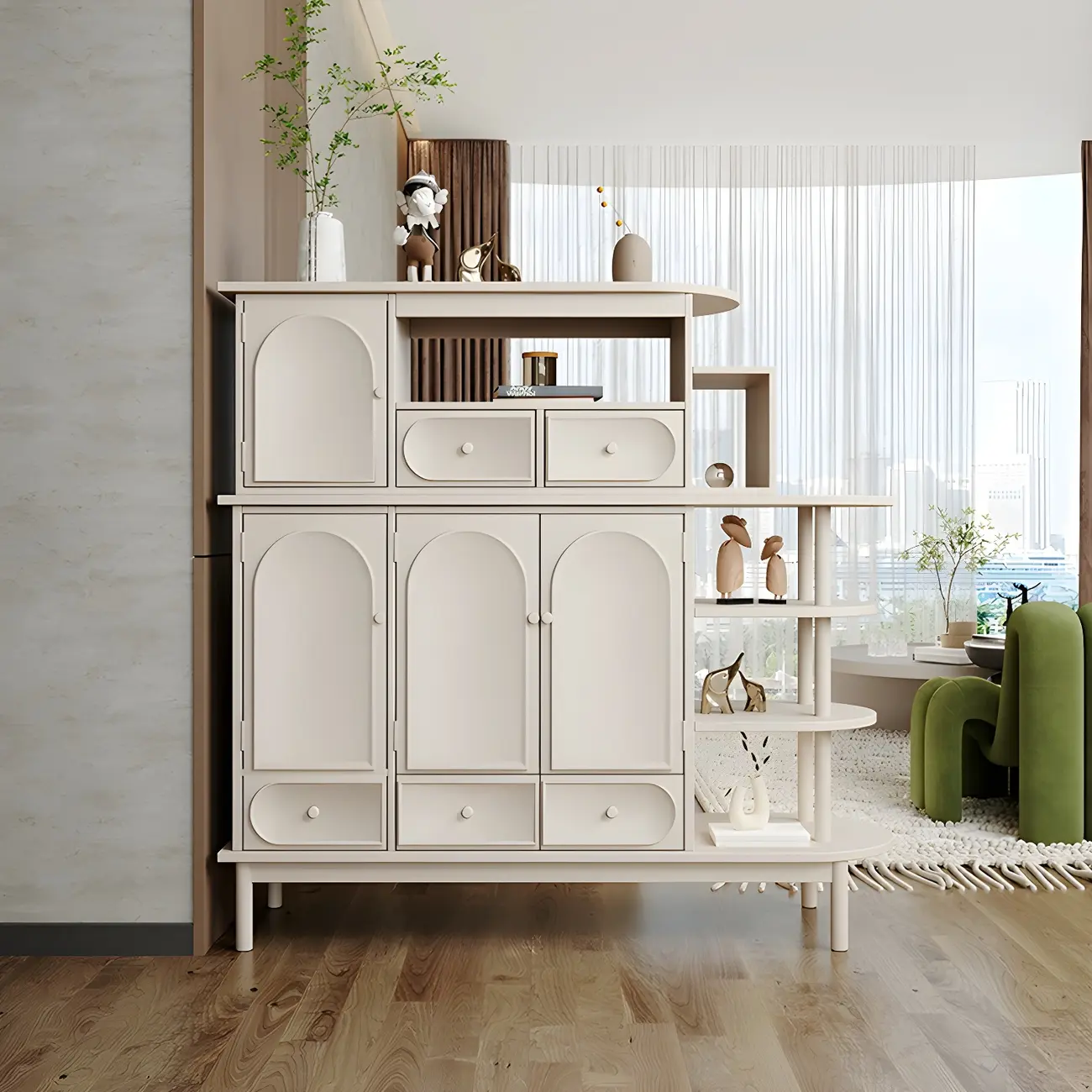 Modern White Wooden Multi-functional Utility Living Room Cabinet