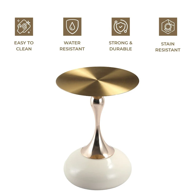 Savoy 18-Inch Round Side Table in Gold Stainless-Steel End Table with a Round Pedestal base