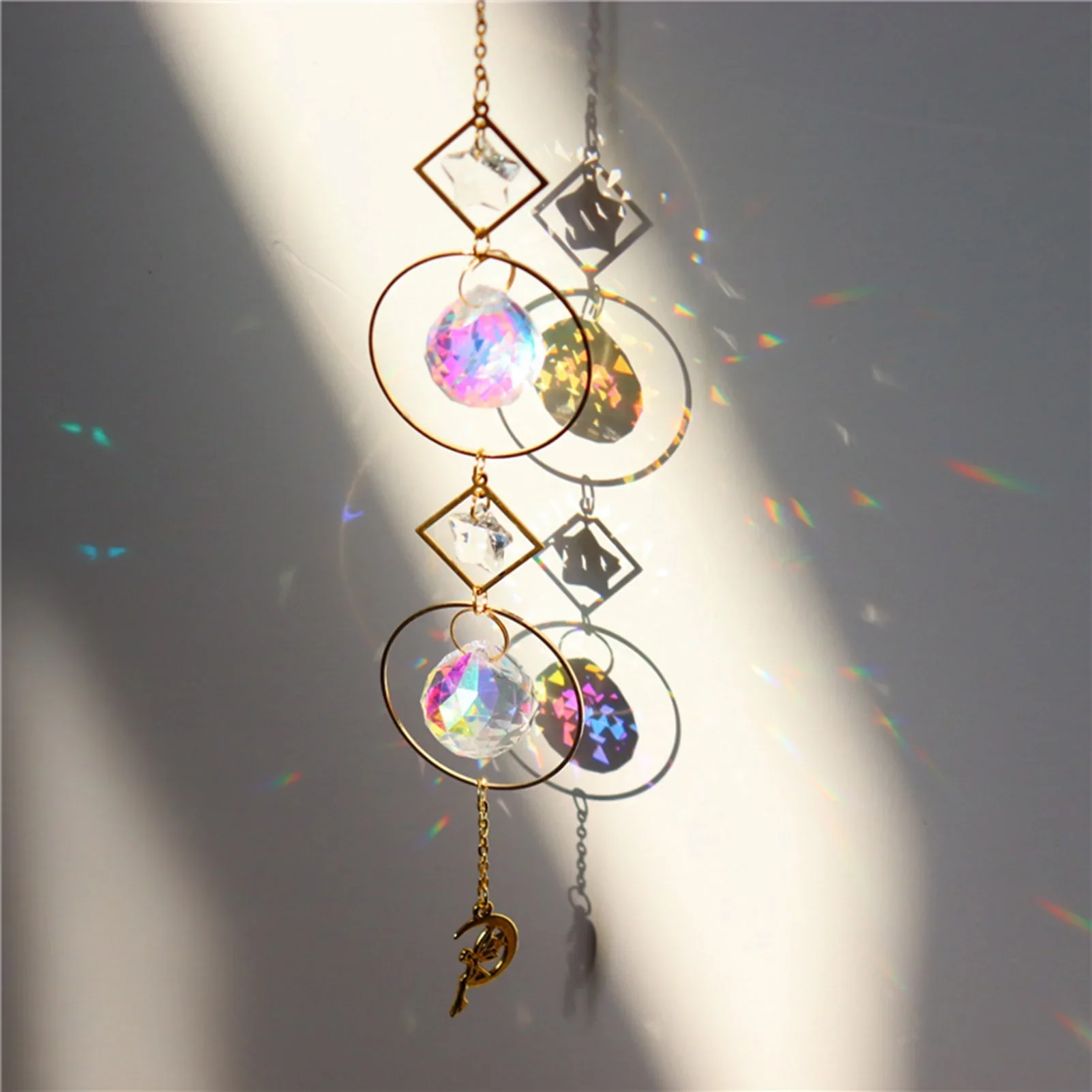 HULIANFU New Indian Style Dreamcatcher Moon Handmade Wind Chimes Wall Ornament Girls Room Decoration Feather Dream Catcher - Deanwangkt