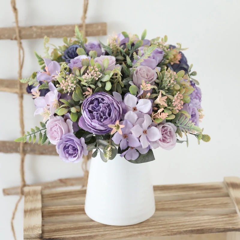 HULIANFU White Silk Artificial Roses Flowers Wedding Home Autumn Decoration High Quality Big Bouquet Luxury Fake Flower Arrangement Bulk - Deanwangkt