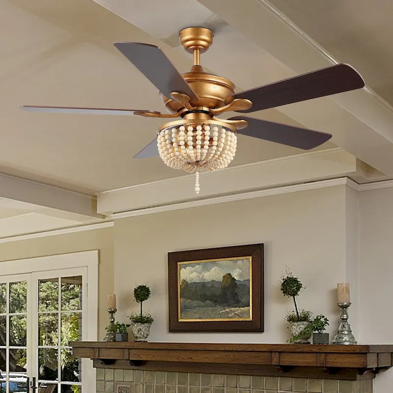 Quinn 52  3-Light Rustic Farmhouse Iron/Wood Bead Mobile-App/Remote-Controlled LED Ceiling Fan, by JONATHAN Y