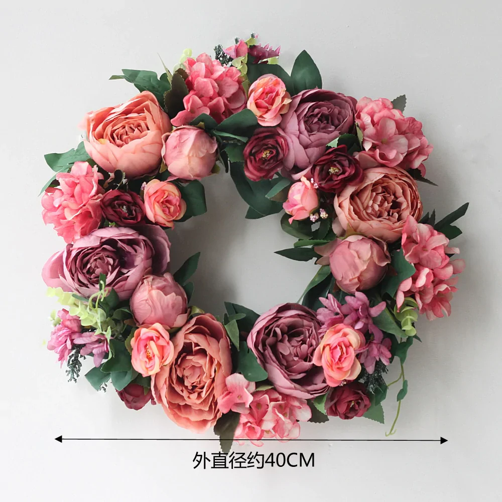 HULIANFU Peony simulated garland Rattan ring decoration Photography props Wedding wreath Flower home door Decoration - Deanwangkt