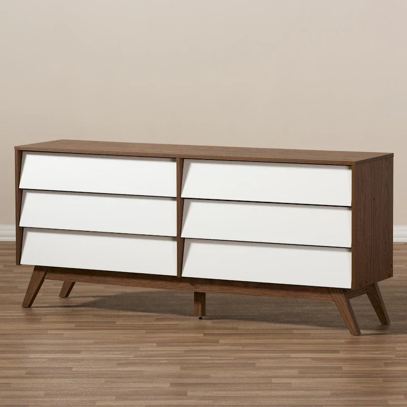 Mid-Century White and Brown Dresser by Baxton Studio