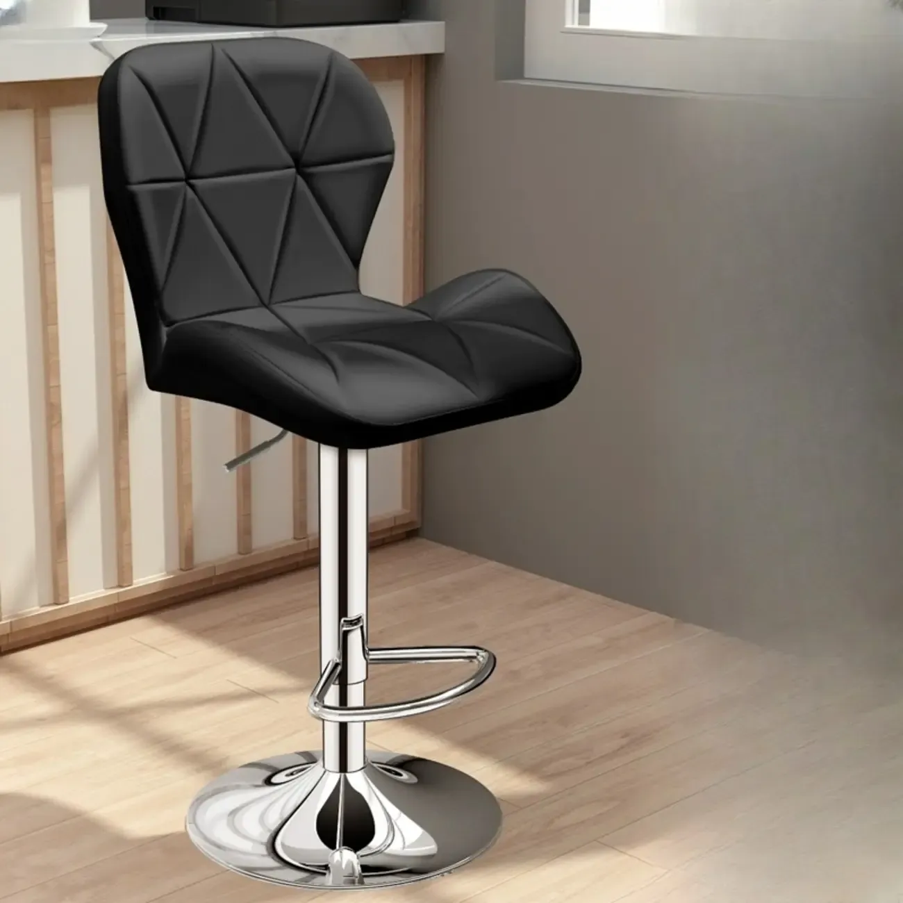 Square Adjustable Swivel Leather Bar Stools with Back