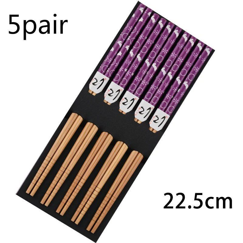 HULIANFU Reusable 5 Pair Set Handmade Bamboo Japanese Natural Wood Chopsticks Sushi Food Cat Flower Multi color Wooden Chop sticks - Deanwangkt
