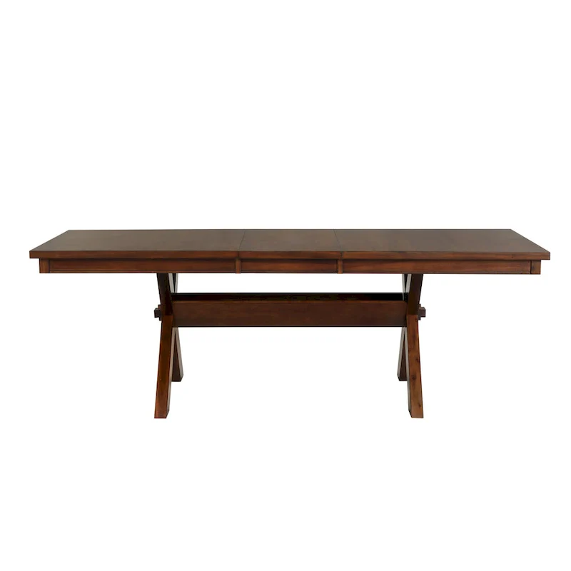 Roundhill Furniture Karven Wood Trestle Extendable Dining Table with Leaf, Dark Hazelnut