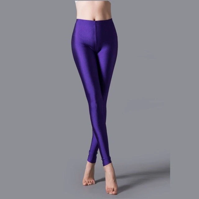 Hot Selling  Women Solid Color Fluorescent Shiny Pant Leggings Large Size Spandex Shinny Elasticity Casual Trousers For Girl - Deanwangkt