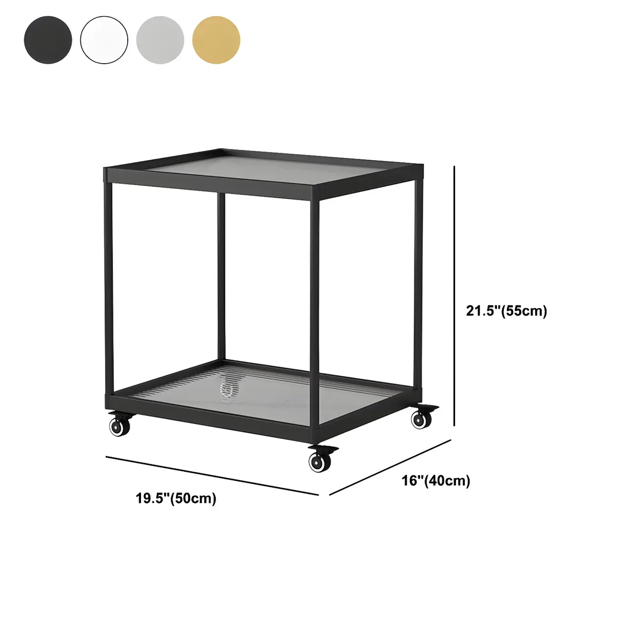 Gold Glass Rectangular Top Shelf Side Table on Wheels