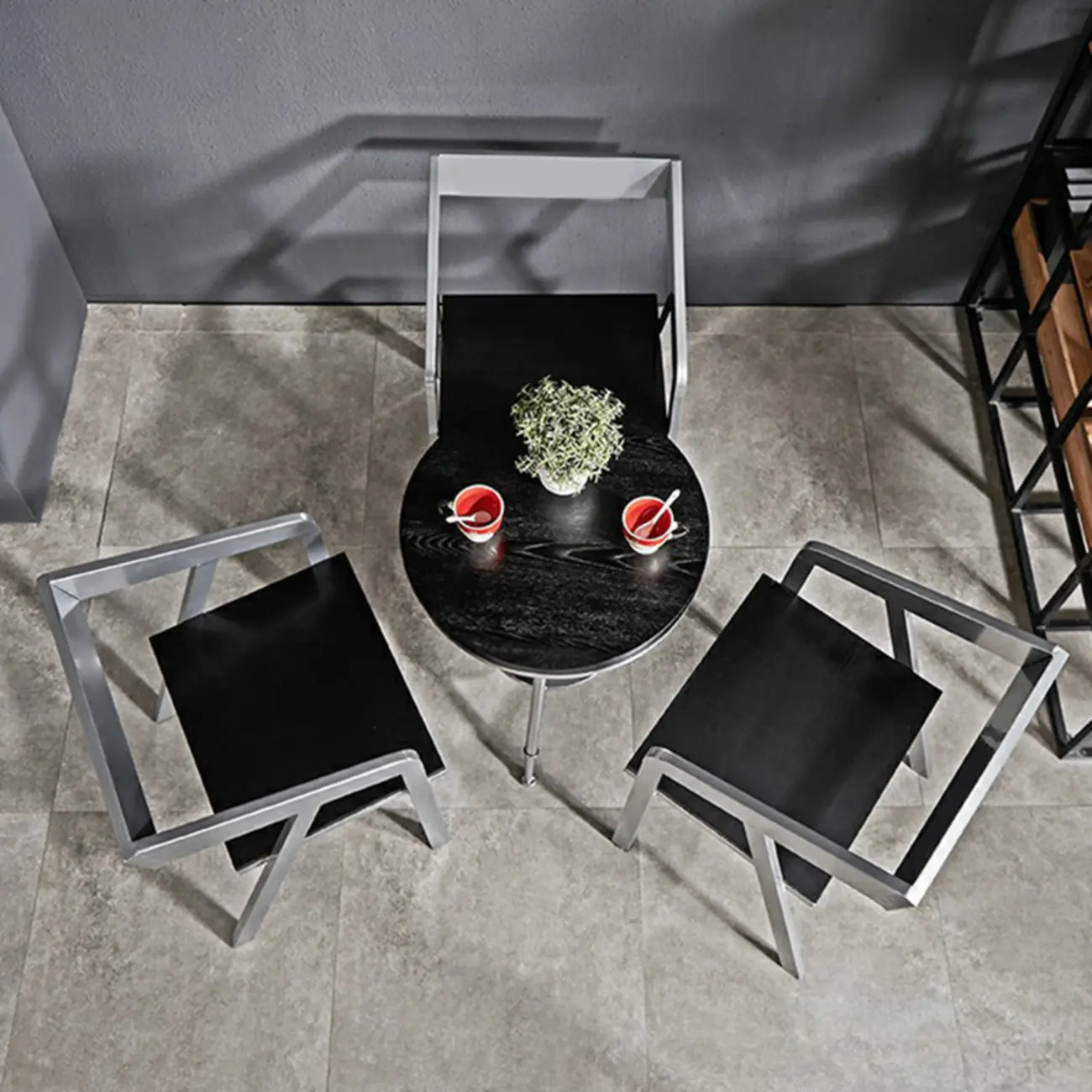 Industrial Black Wood Round Adjustable Height Bar Table