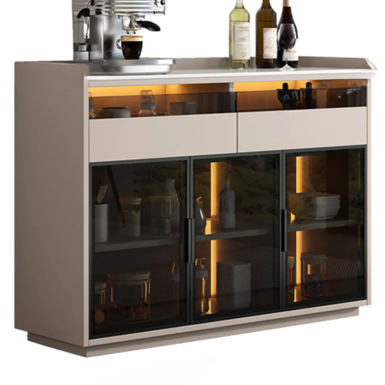 Modern Wood Buffet Sintered Stone Countertop