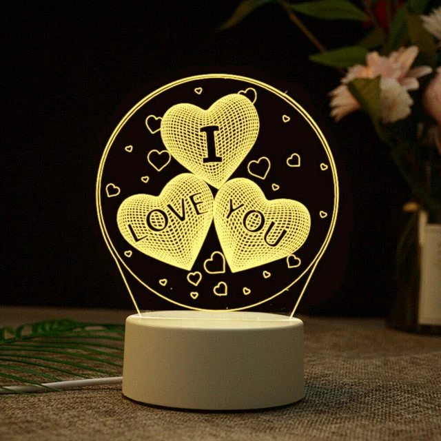 HULIANFU Romantic Love 3D Lamp Heart-shaped Balloon Acrylic LED Night Light Decorative Table Lamp Valentine  Day Sweetheart Wife  Gift - Deanwangkt