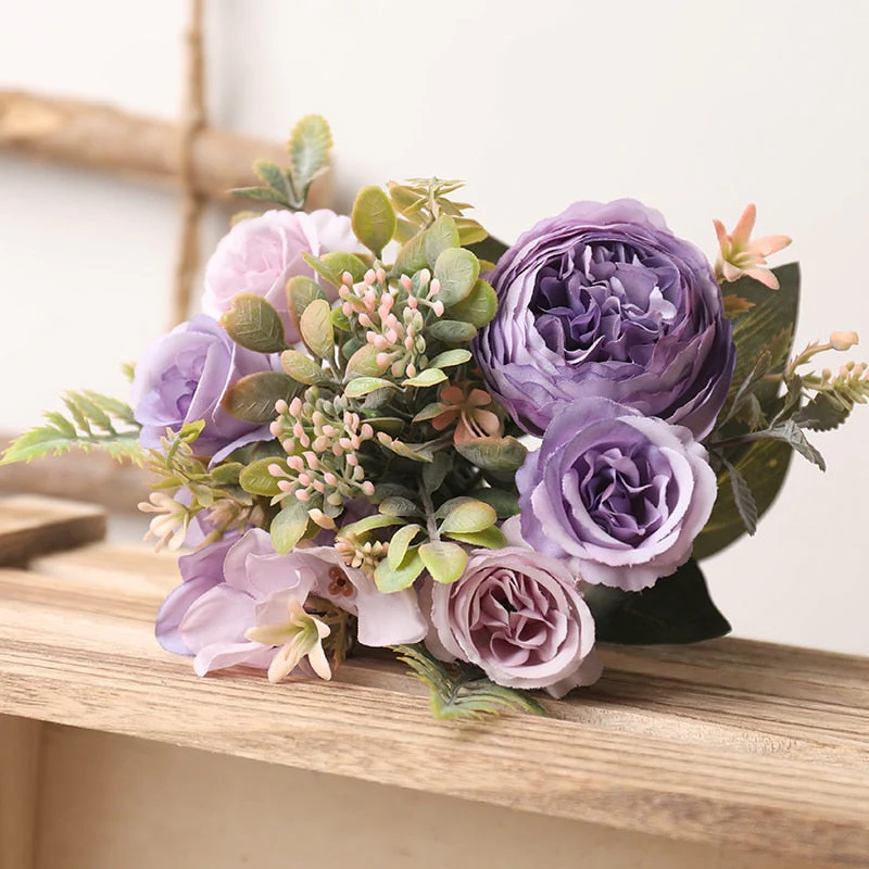 HULIANFU White Silk Artificial Roses Flowers Wedding Home Autumn Decoration High Quality Big Bouquet Luxury Fake Flower Arrangement Bulk - Deanwangkt