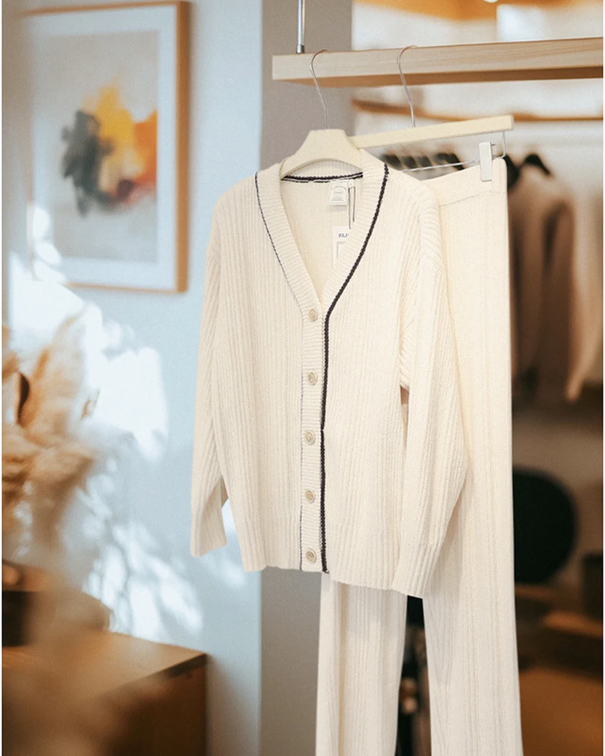 Fall/Winter plush knitted cardigan white pajamas women's loungewear warm half-fleece postpartum homewear set