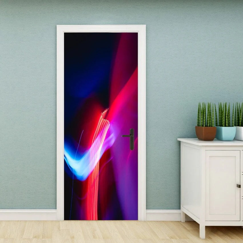 HULIANFU PVC Material Self-adhesive Door Stickers Art Colorful Light Tie-dye Blooming Abstract Home Decor Poster Door Decoration Stickers - Deanwangkt