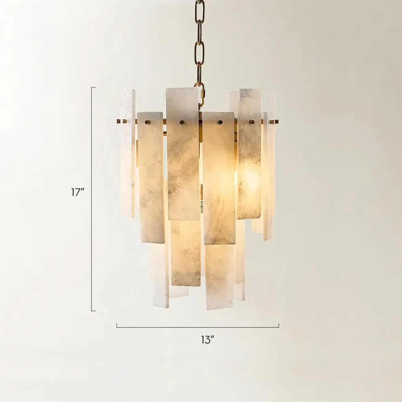 Natural Alabaster Chandelier with Gold Frame