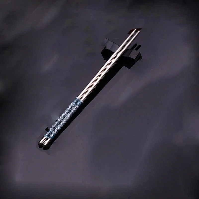 HULIANFU Stainless Steel Chopsticks Tableware Portable Reusable Blue Porcelain Patters Food Sticks Chopsticks Kitchen Dishes for Sushi - Deanwangkt