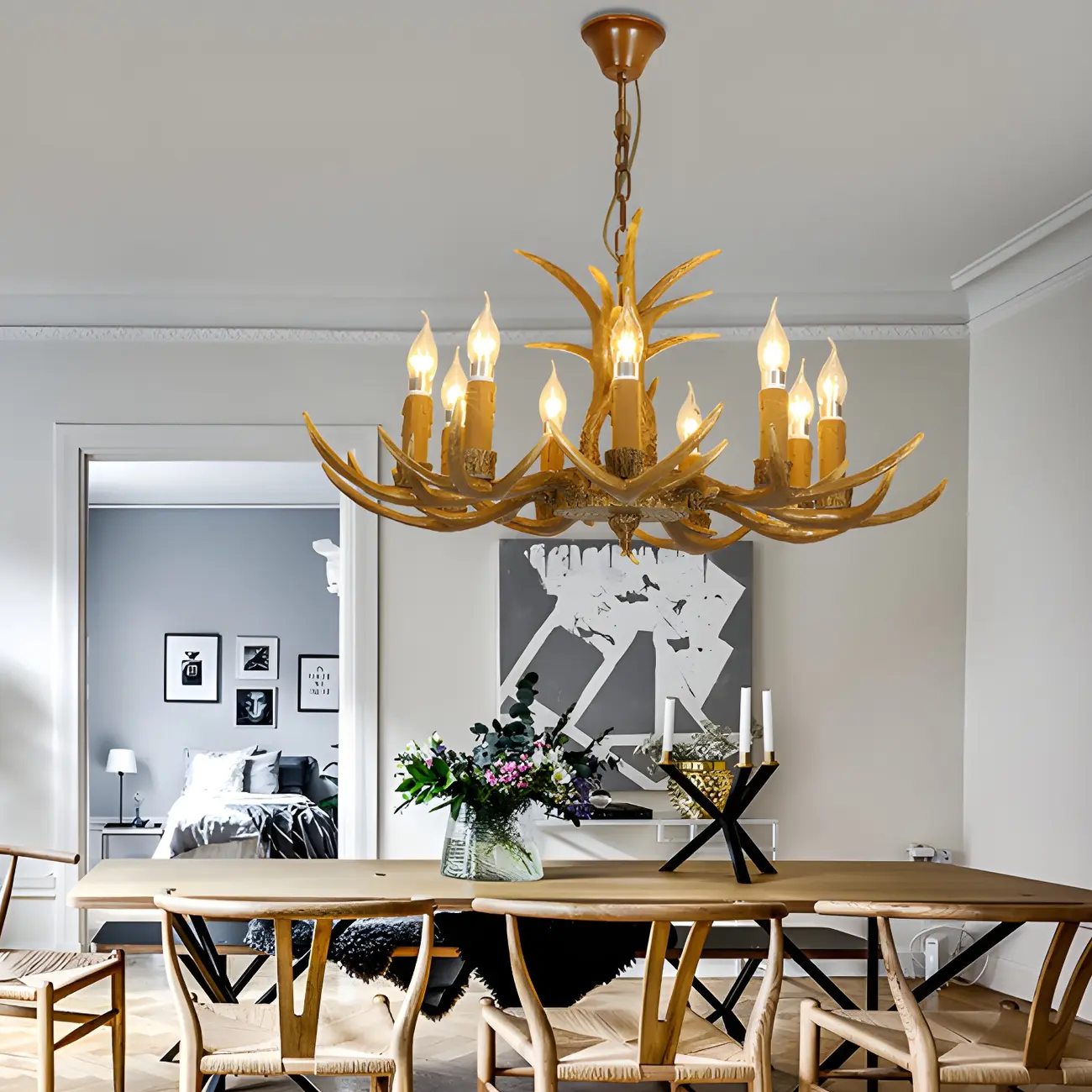 Gold Antler Shape Resin Rustic Chandelier Lighting