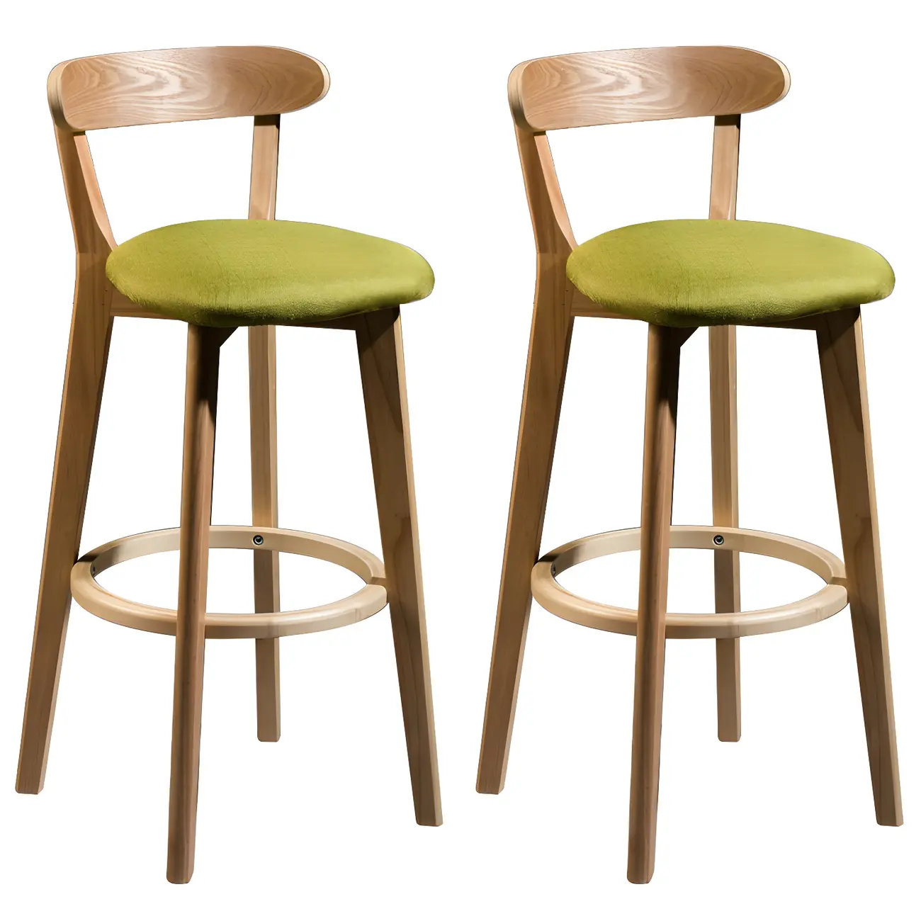Wooden Upholstered Low Back Bar Height Stools Set of 2