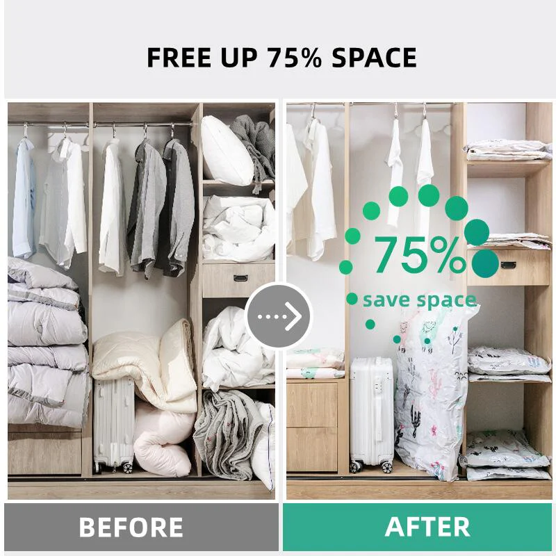 HULIANFU Reusable Vacuum Bag and Pump Cover for Clothes Storing Large Plastic Compression Empty Bag Travel Accessories Storage Container - Deanwangkt