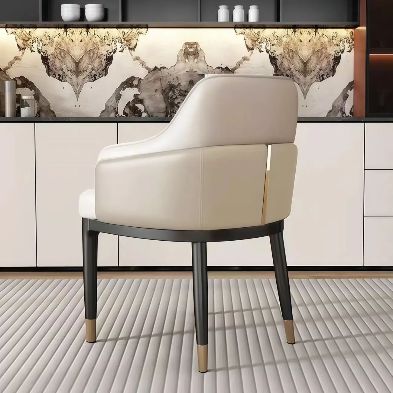 Modern Genuine Leather Sloped Arms Low Back Dining Chair