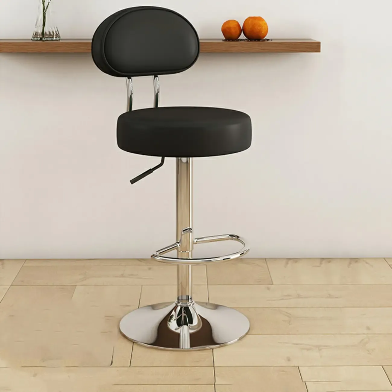 Round Adjustable Faux Leather Bar Stools with Back