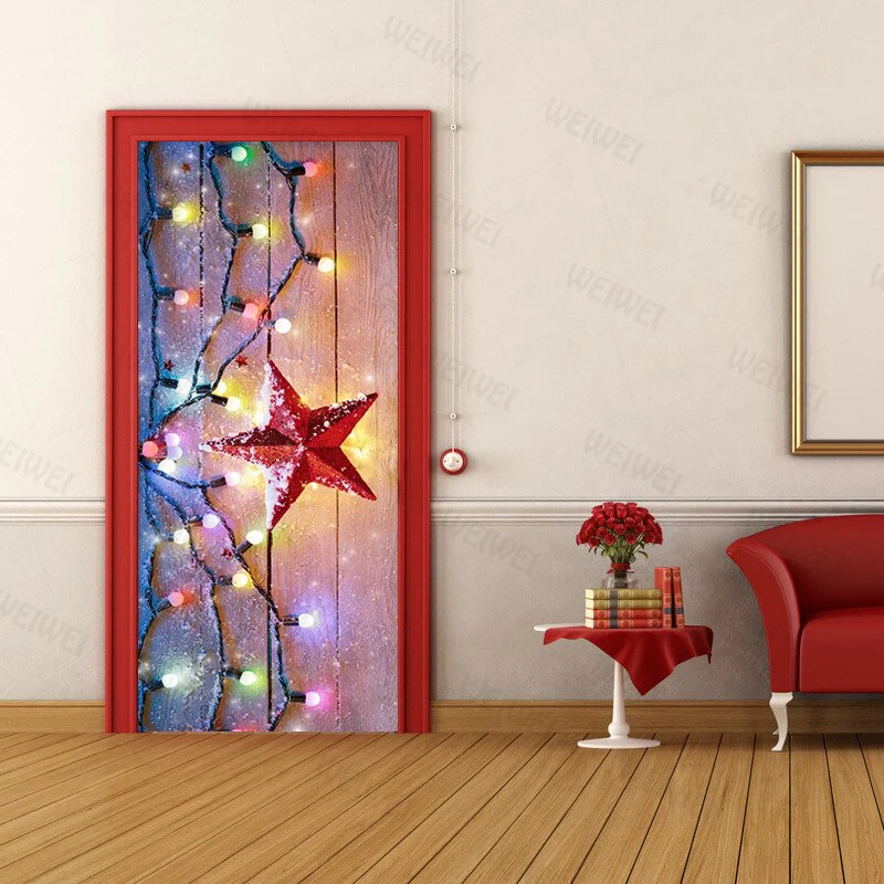 HULIANFU 2026  Christmas Light Red Five-Pointed Star Wallpaper Pvc Self-Adhesive Waterproof Mural Picture 3D Restaurant Door Stickers Christmas - Deanwangkt