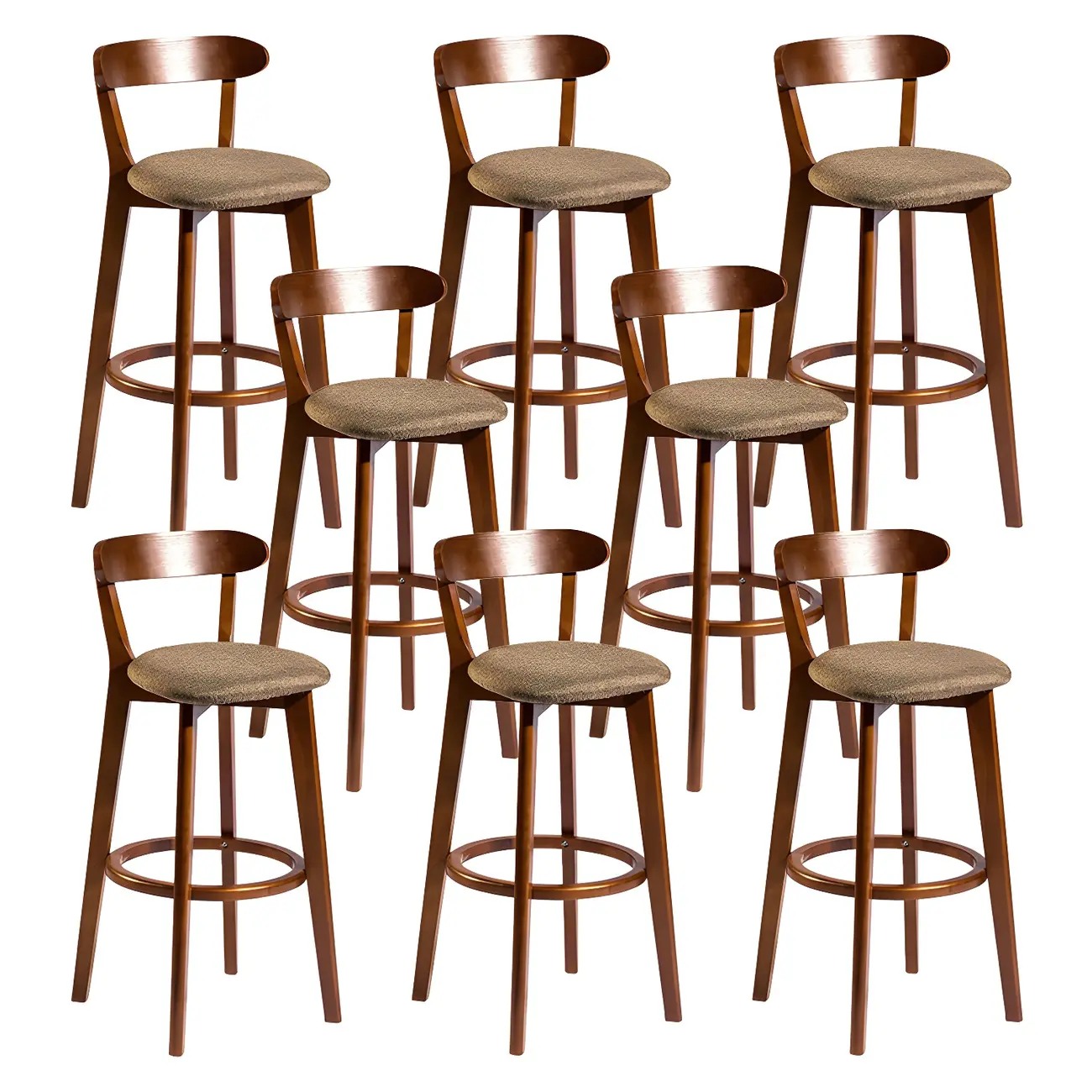 Wooden Upholstered Low Back Bar Height Stools Set of 2