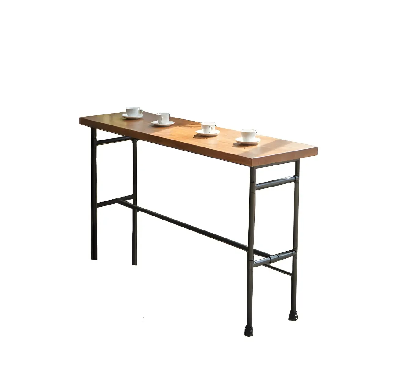 Industrial Brown Wood Black Metal Waterpipe Trestle Bar Tables