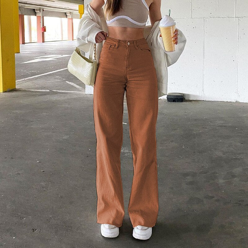 Fashion Loose Jeans Women's High-waist Stretch Wide-leg Straight-leg Pants Women's Casual and Comfortable Denim Mother Pants - Deanwangkt