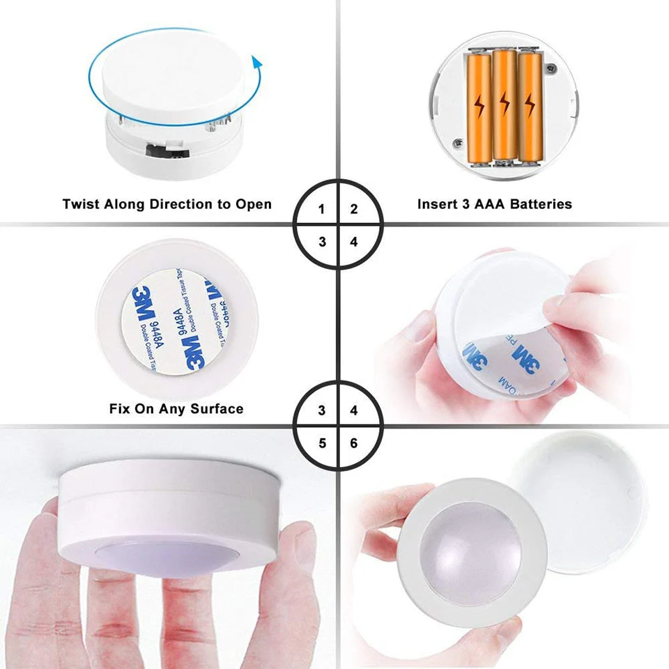 HULIANFU Wireless LED Under Cabinet Light Dimmable Touch Sensor RGB LED Puck Lights For Cupboard Wardrobe Stair Closet Hallway Night Lamp - Deanwangkt
