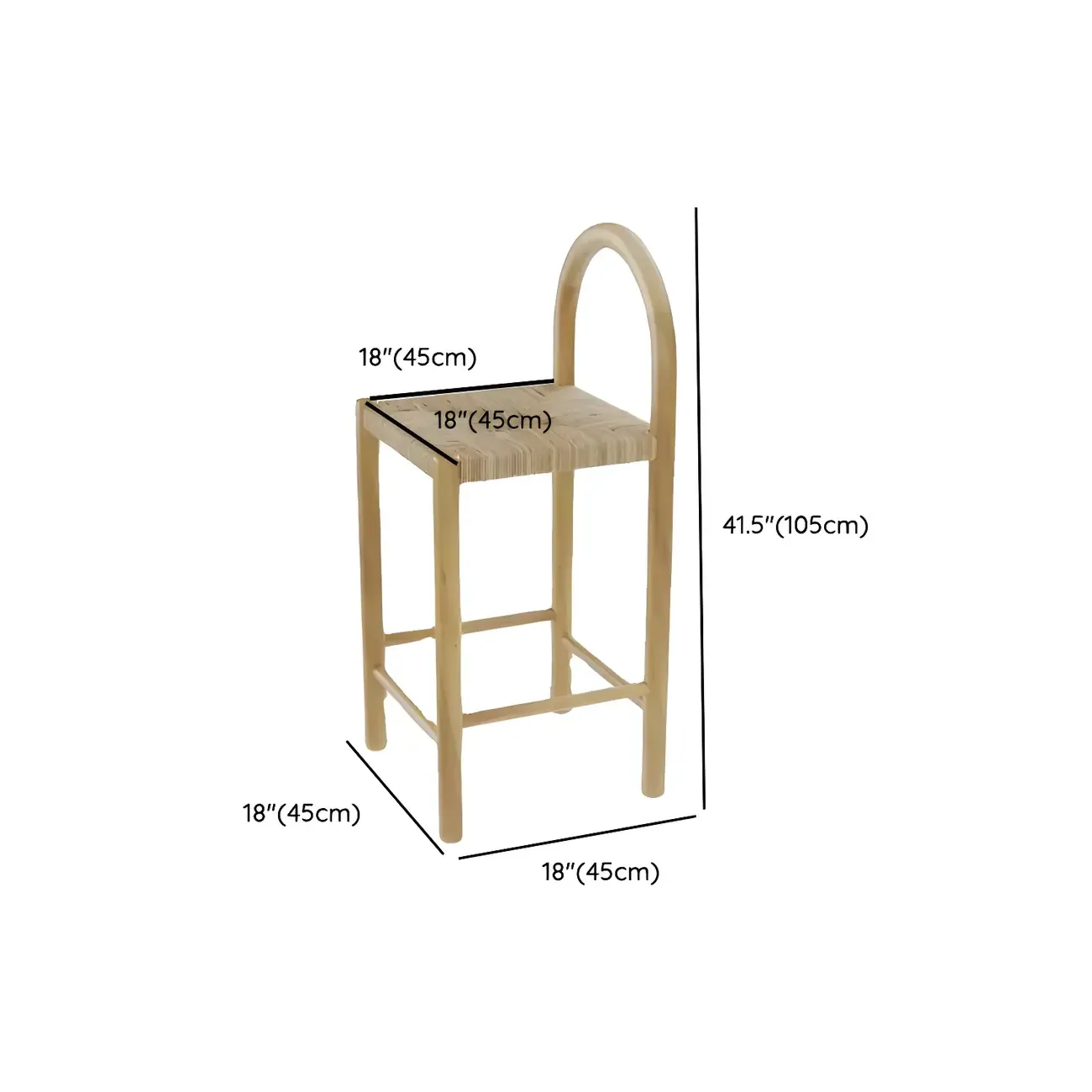 Rustic Wood Natural Rattan Bar Stool with Footrest