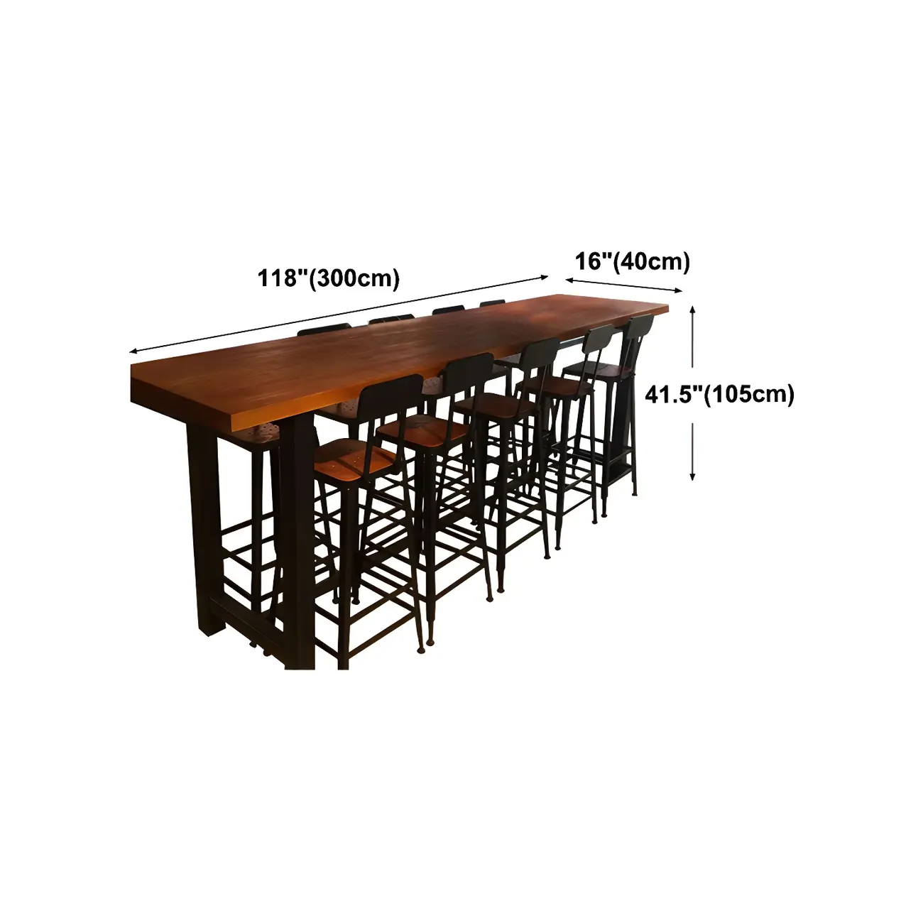 Rectangular Brown Wooden Long Bar Height Table