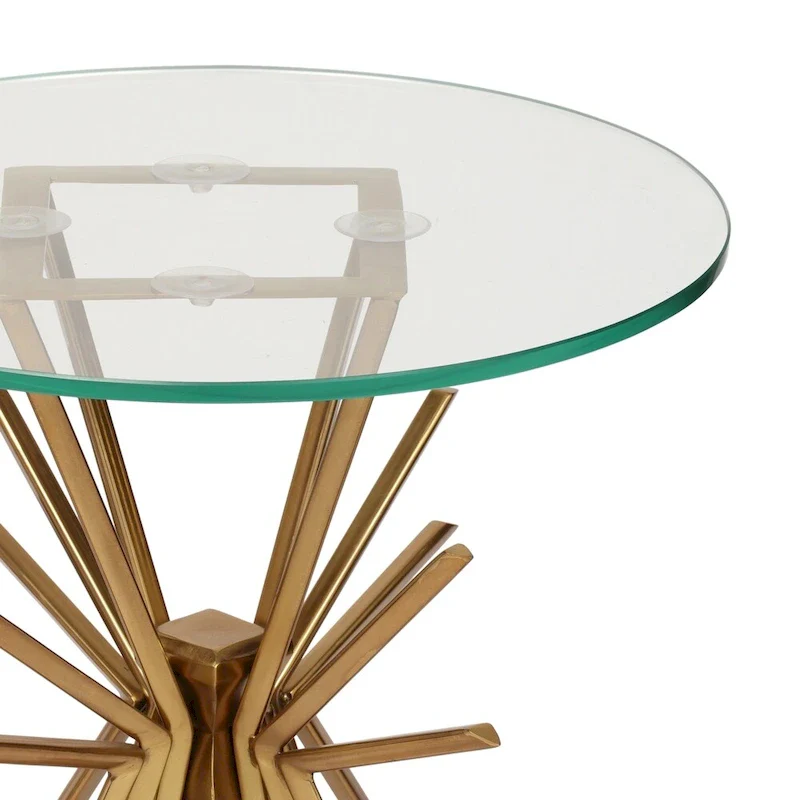 Helios Modern Glam Handcrafted Sunburst Accent Table with Tempered Glass Top by Christopher Knight Home