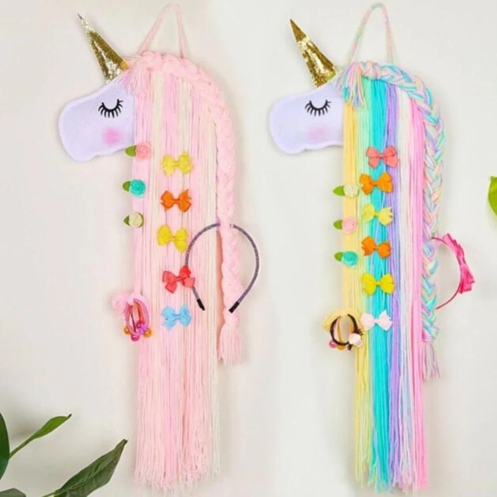 HULIANFU Unicorn Hair Clips Storage Organizer Wall Hanging Decor Hair Bow Holder For Girls Room Decor Aesthetic Wall Art Bohemian Tassel - Deanwangkt