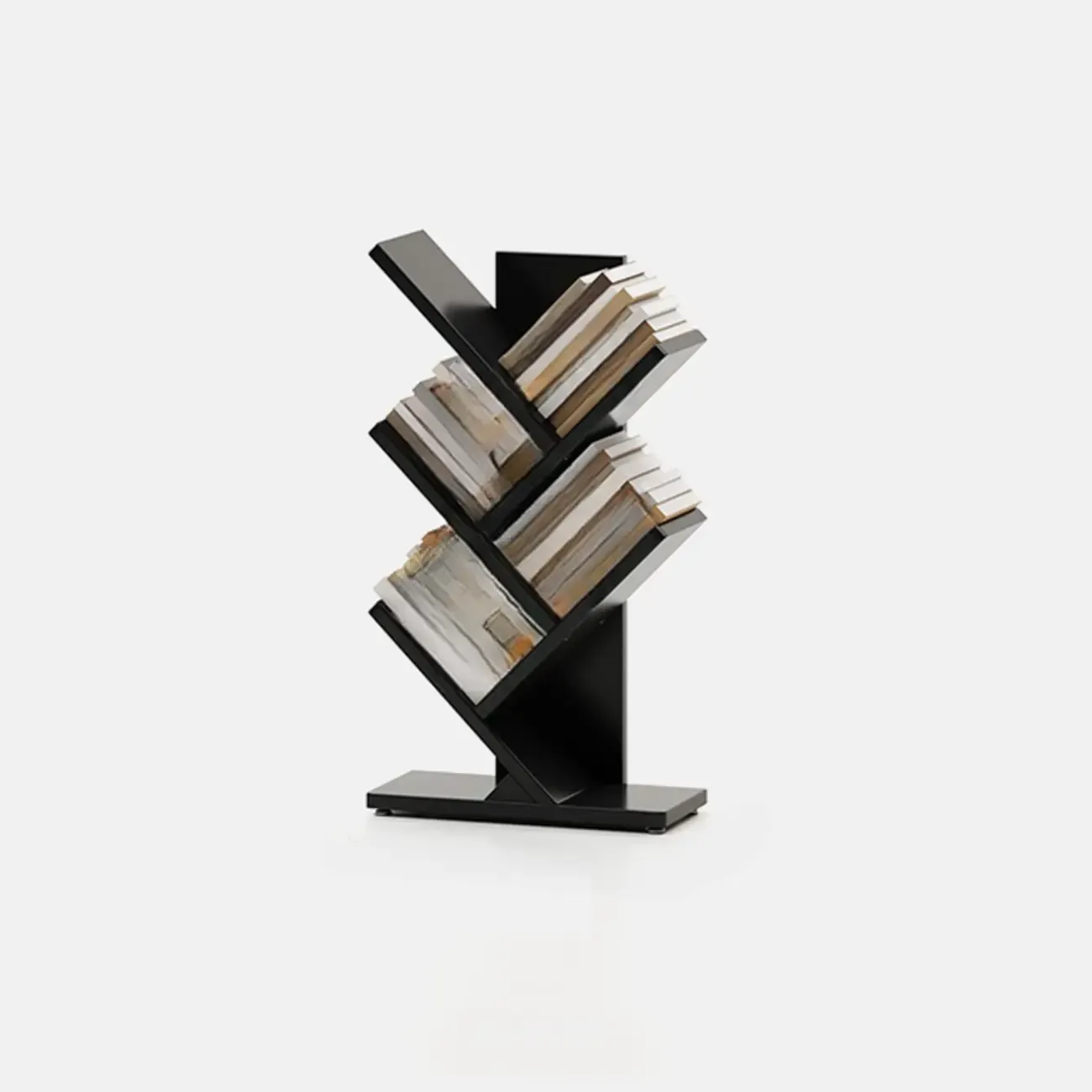 Black Wood Tree-Shaped Vertical Display Bookcase