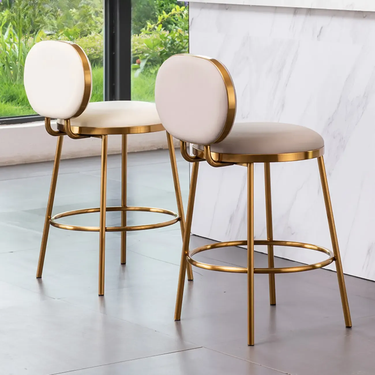 Modern 4-Leg Metal Faux Leather Upholstered Bar Stools