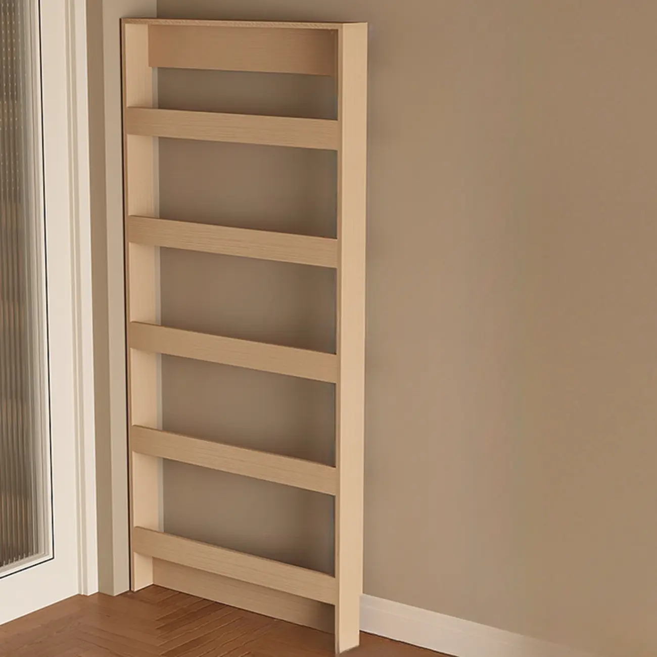 Slim Black 5-Tier Open Back Wood Bookcase with Cabinet