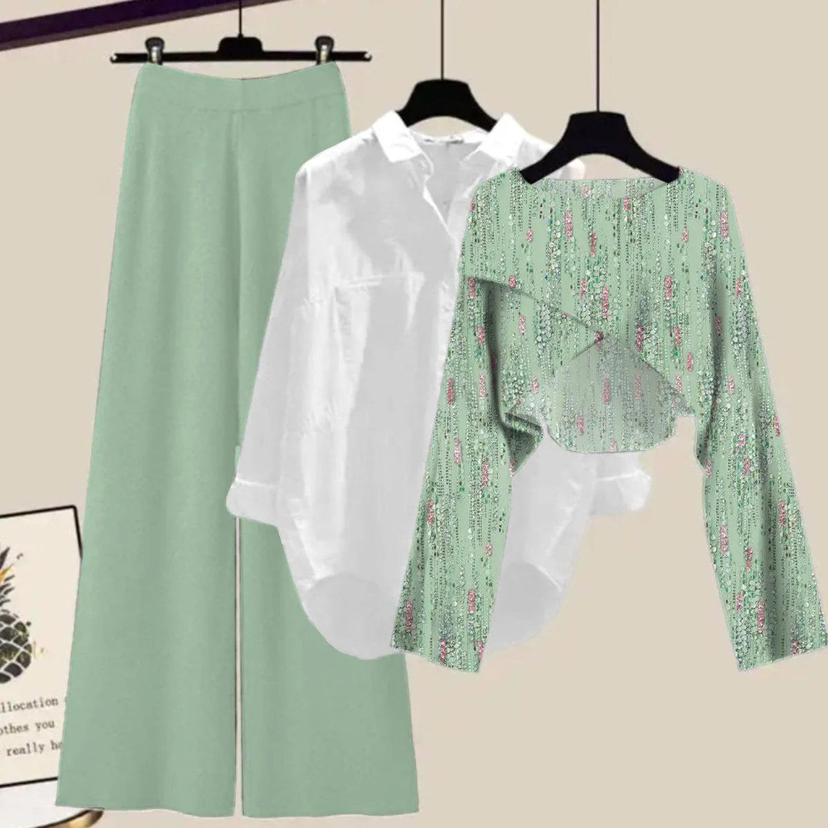 🔥 Fresh Green Long Sleeve Three Piece Set